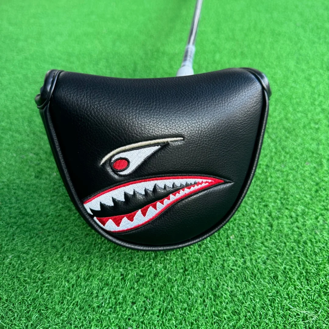 

Полукруглый чехол для клюшки с вышивкой акулы, чехол для клюшки для гольфа, черный магнитный водонепроницаемый чехол для клюшки, черный