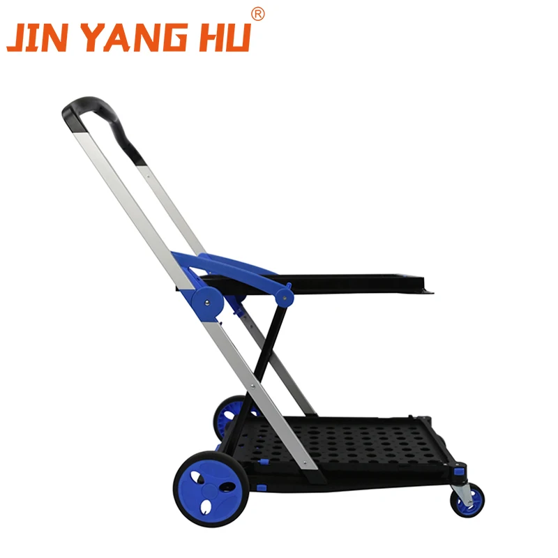 Factory Direct Light Duty Double Decker Folding Cart Trolley Cargo Transport Cart Shopping Carts With Wheels