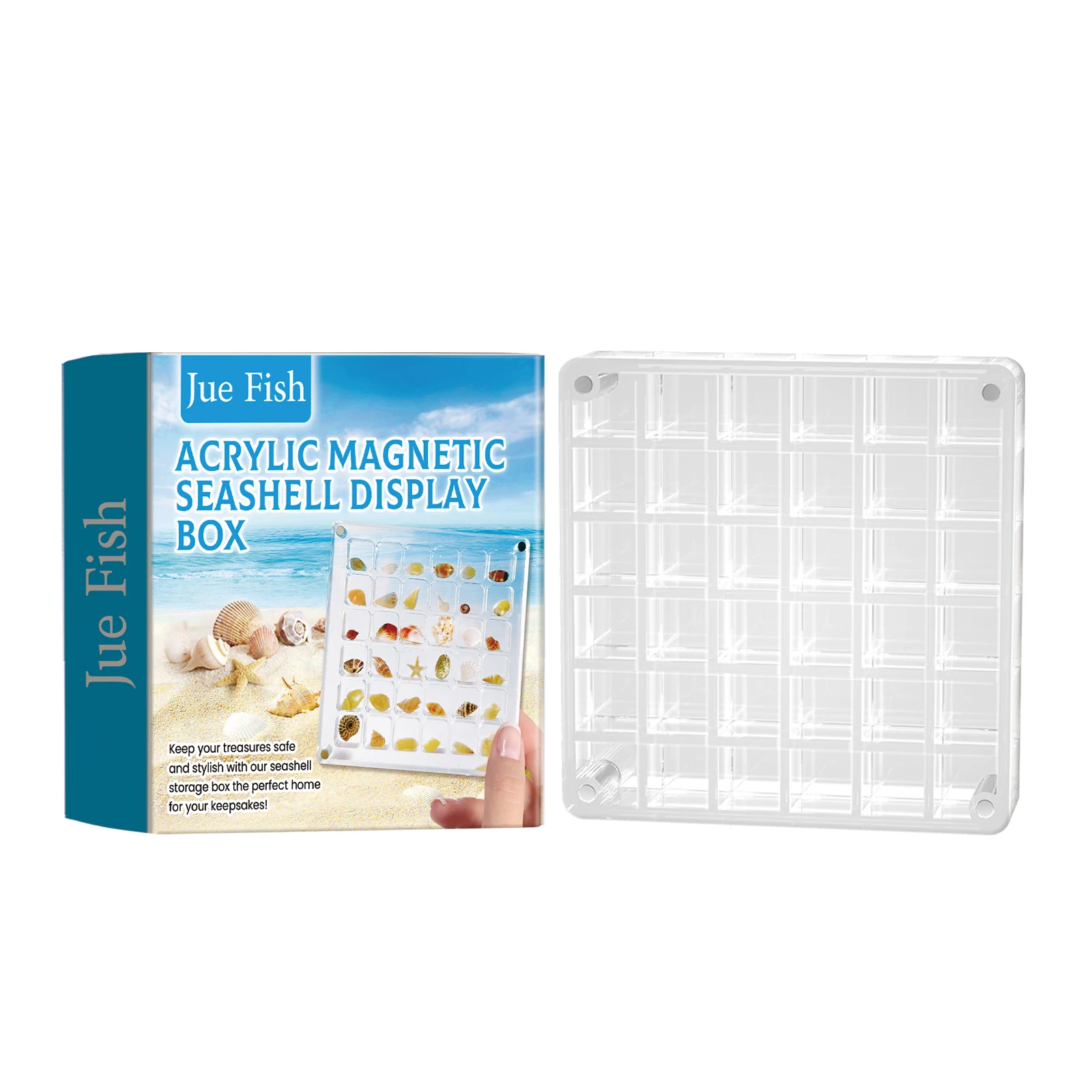 Jue Fish Acrylic Magnetic Shell Display Box, Multifunctional Transparent Box for Display Storage Decorative Shell