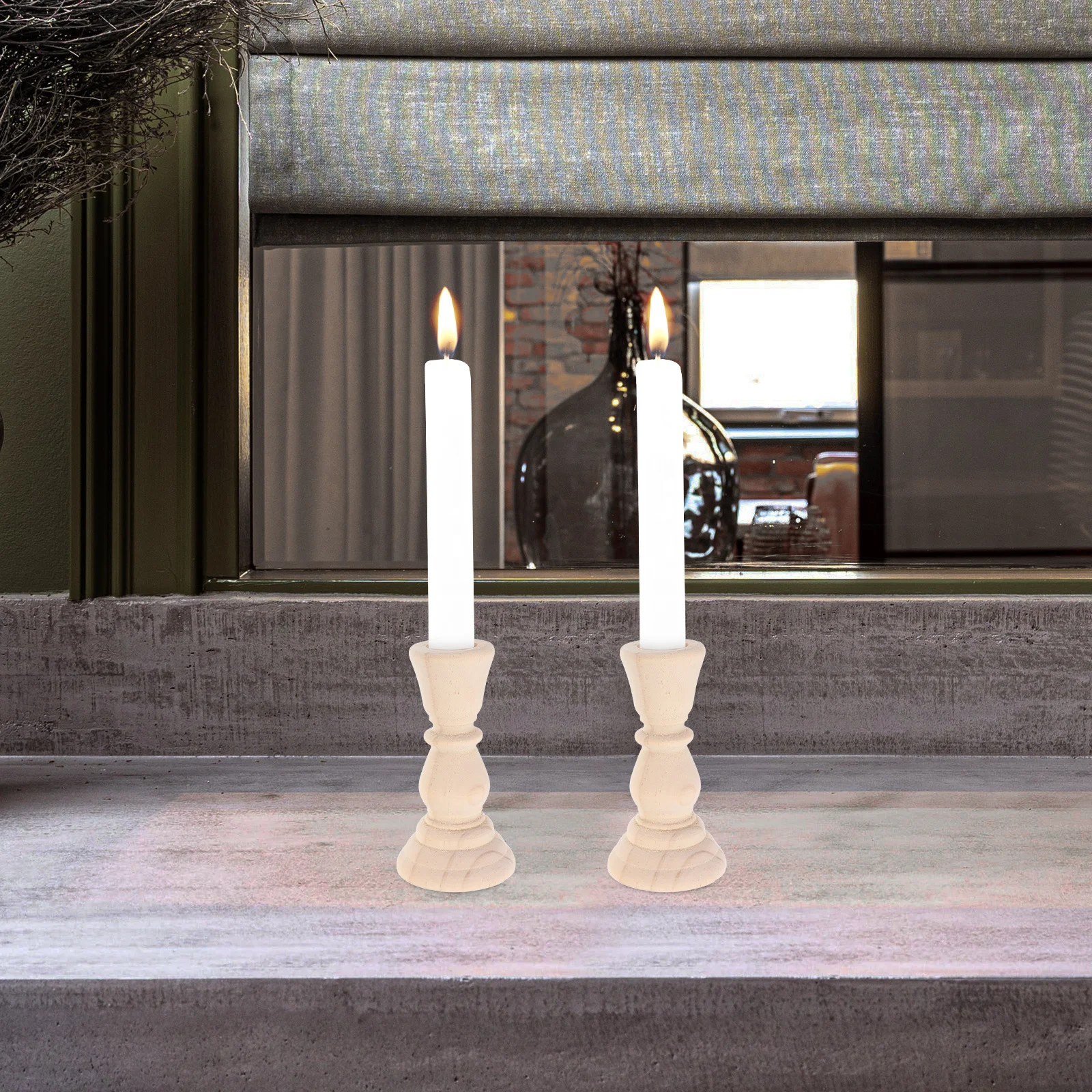 

2pcs Wooden Holder Vintage Rustic Table Decor For Wedding Aromatherapy Tea Light Pillar Candles Decoration Home Decor