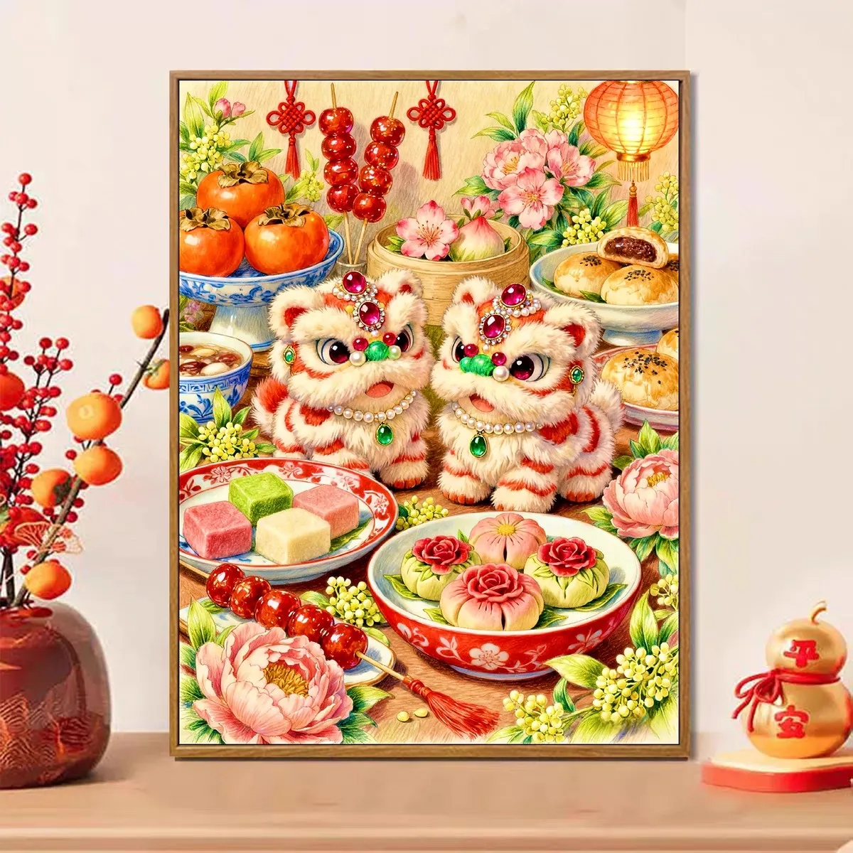

9ct 110x85cm New Year's lion dance Embroidery DIY Printed Kits Cross Stitch Needlework Set Home Decor Crafts