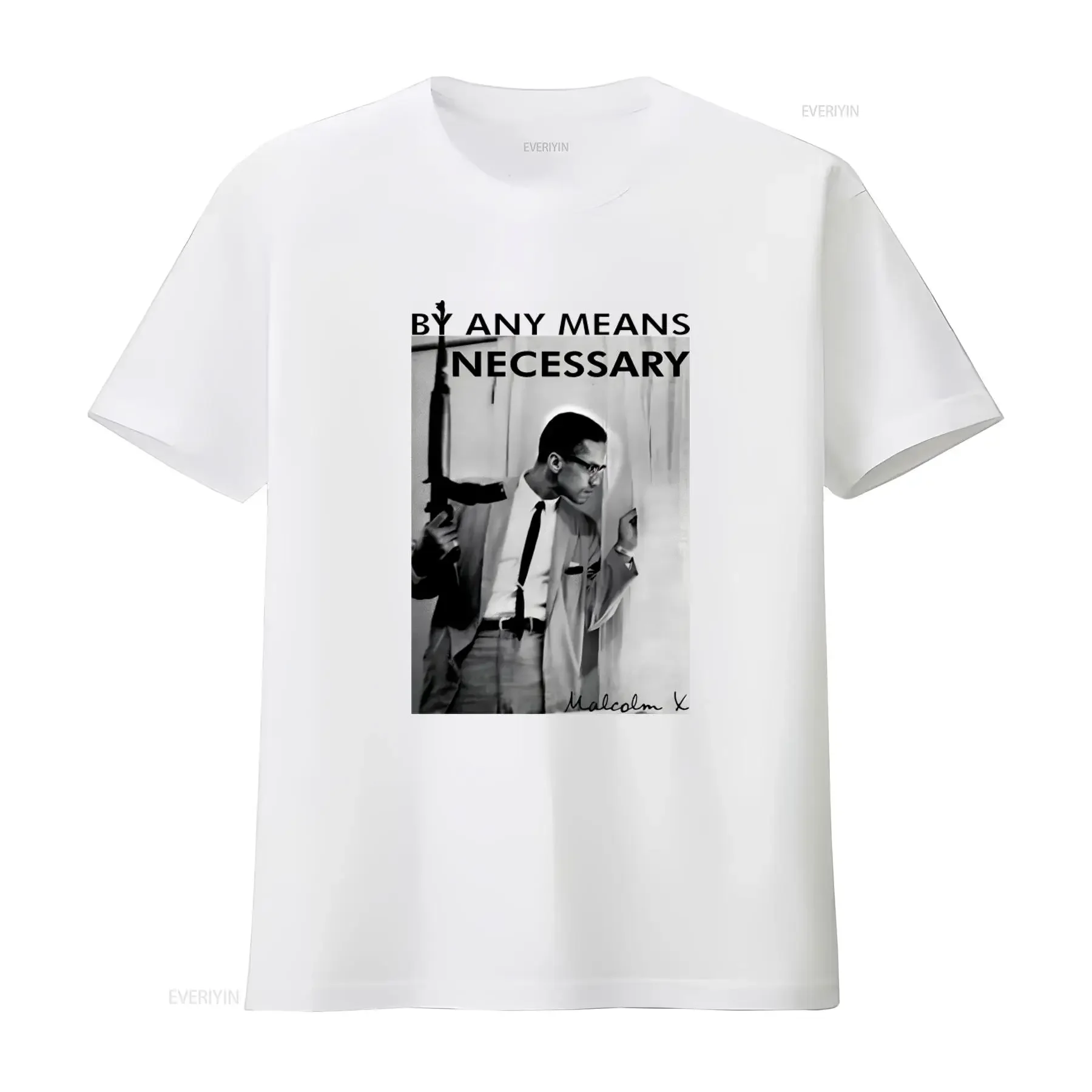 By Any Means Necessary Malcolm X Window Design Heavyweight Crewneck T Shirt for Men vintage Washed streetwear fashion Casual
