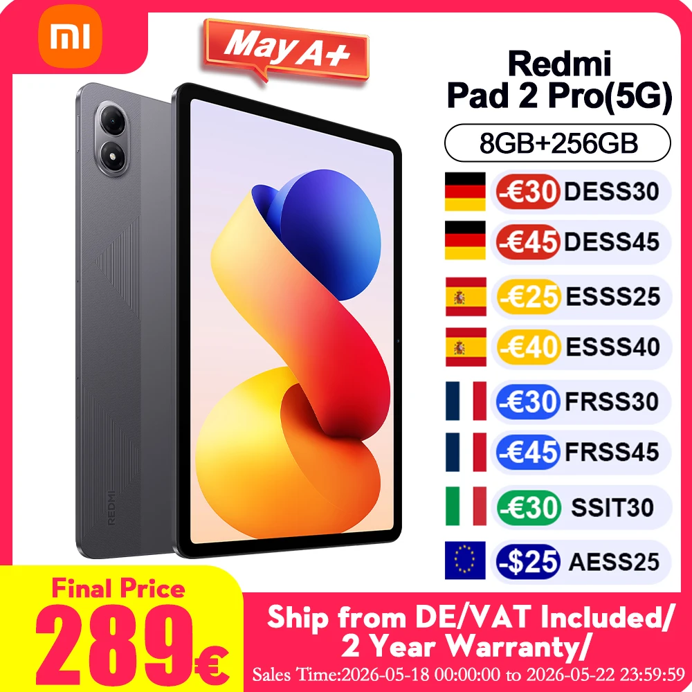 Tablette Xiaomi Redmi Pad 2 Pro 5G version mondiale, 8 Go de RAM, 256 Go de stockage, processeur avancé 4 nm avec 5G + eSIM, écran cristallin 2,5K de 12,1 pouces, batterie 12000 mAh