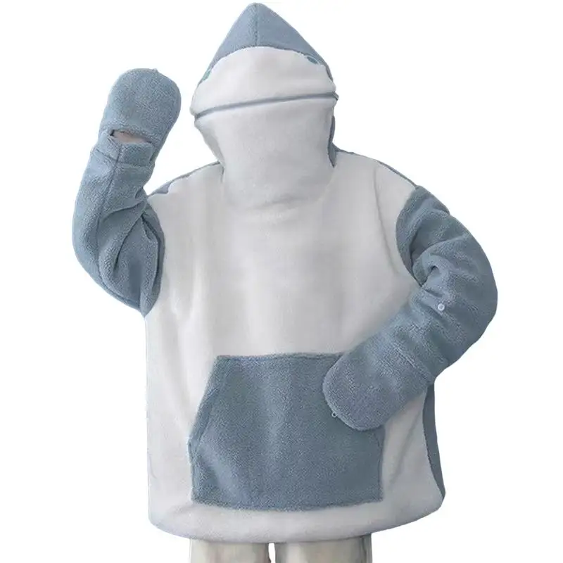 Shark Wearable Blanket Hoodie Oversized Blanket Hoodie With Gloves Soft Long Sleeve Animal Shark Shape Hooded Pullover For Famil