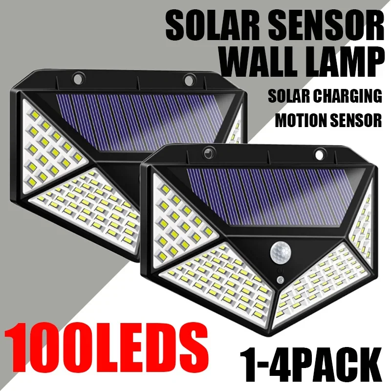 

100LED Solar Wall Light Outdoor Waterproof Courtyard Four Sided Luminous Solar Light Human Sensing Garden Lighting Street Light