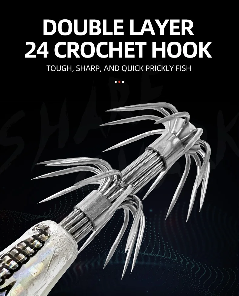 ShareShark 6 Stück/Beutel Laser Horizontaler Garnelen-Tintenfisch-Haken Künstlicher Köder Leuchtend im Dunkeln mit Rasselkugel Meeresfischerei-Köder – Detail 6