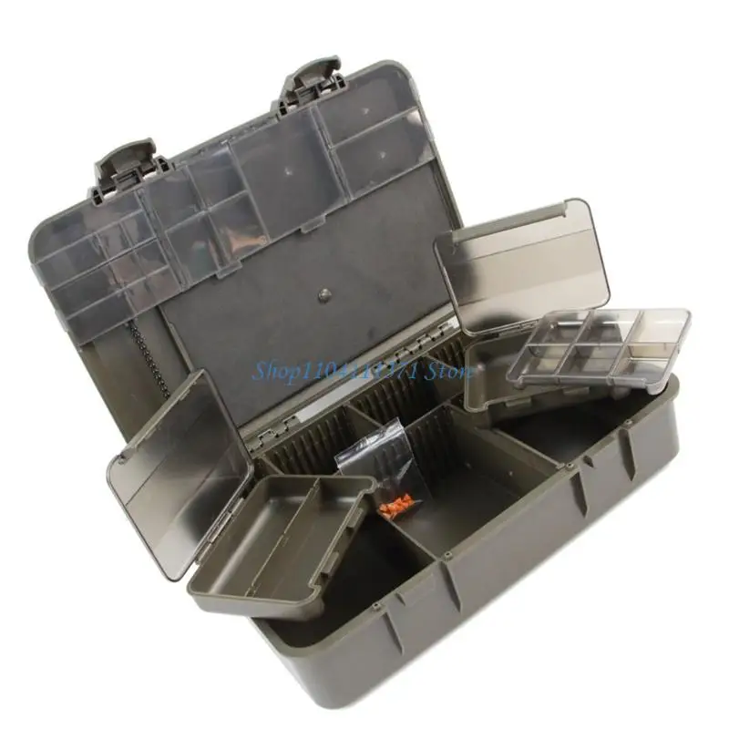 P9FC Fishing Tackle Box Fishing Rig Line Hook Storage Case Tray Multiple Compartment