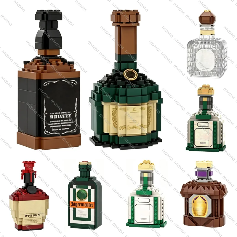 Building Blocks Whiskey Bottle Bar Model Kit Adult DIY Craft Decorative Miniature Bar Set