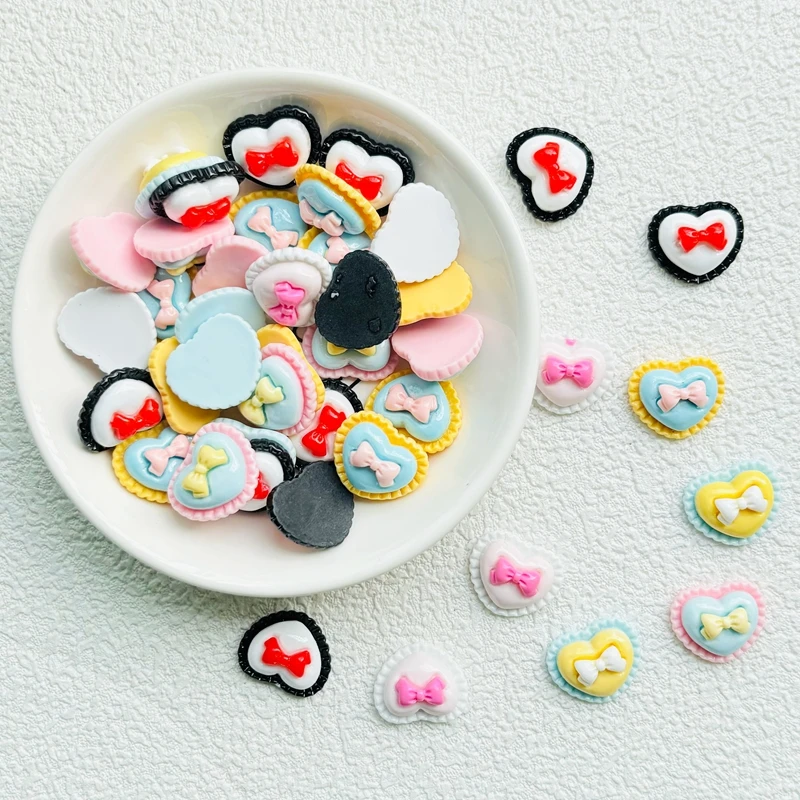 20 Pcs New Resin Bicolor Bow Knot Peach Heart Flat Back Cartoon Scrapbook Figurine DIY Bow Decor Accessories Crafts