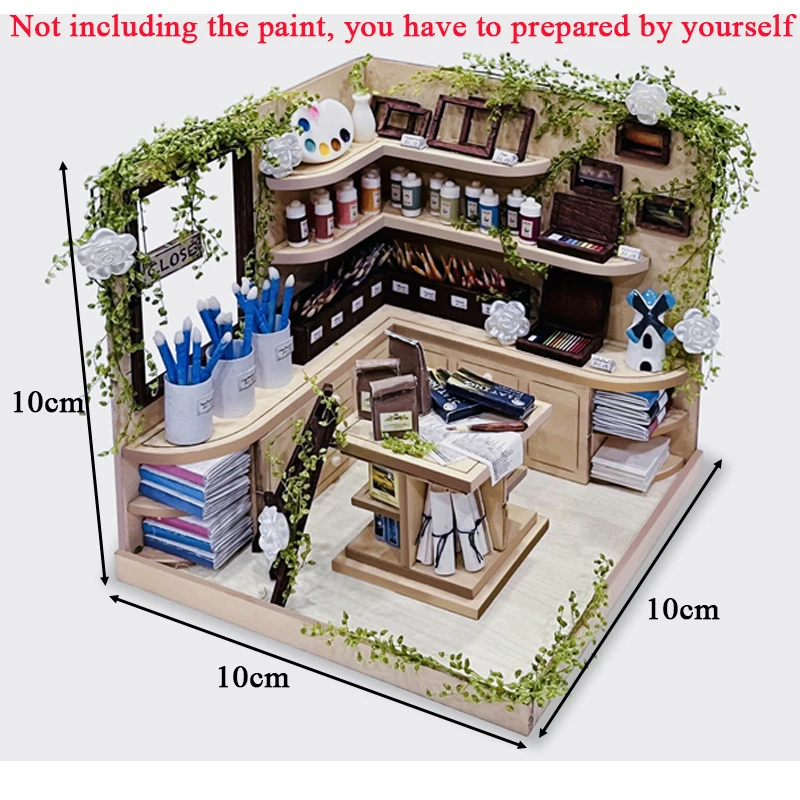 DIY Wooden Miniature Model Kit Paint Shop Casa 3D Puzzle Dollhouse With Furniture Lights Roombox Home Decor for Friends Gifts