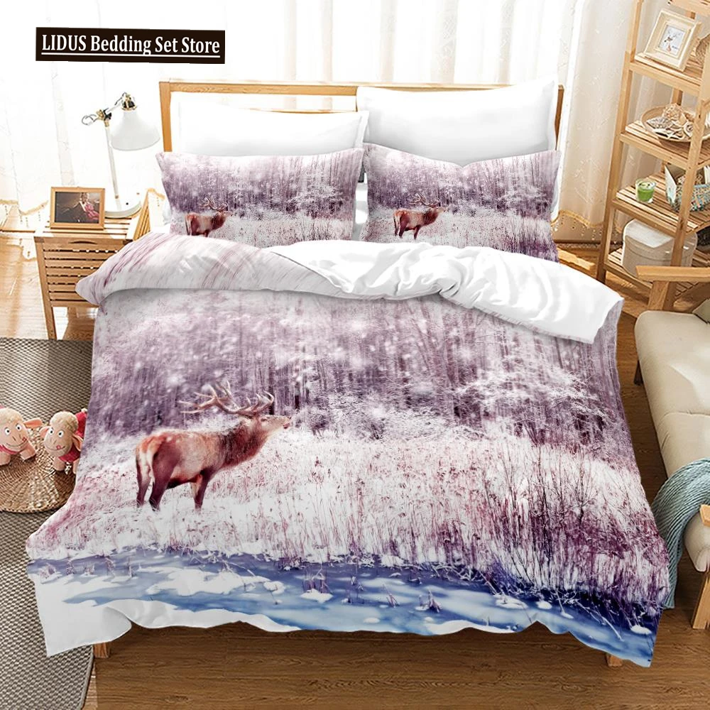 Deer Duvet Cover Set King Polyester Bedding Set For Kid Children Gift Bedding Set 3D Animal Giraffe Purple Theme Comforter Cover