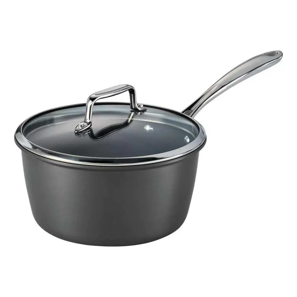 Heavy-Gauge Nonstick Sauce Pan Anodized Aluminum Tempered Glass Lid Healthy Cooking 3 qt.