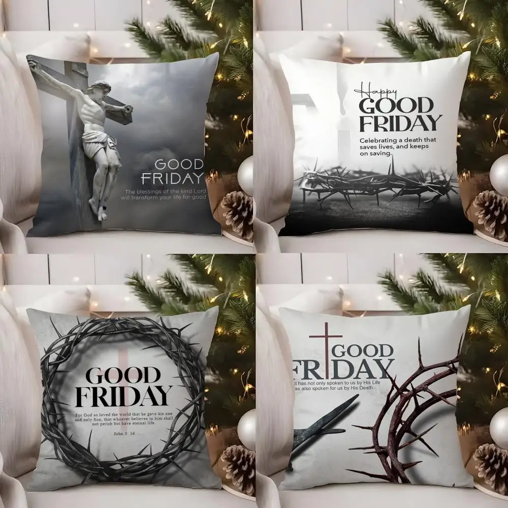 

Good Friday Christ Cushion Cover Short Plush Double-sided Print Square Throw Pillow Covers Sofa Home Cushion Decor