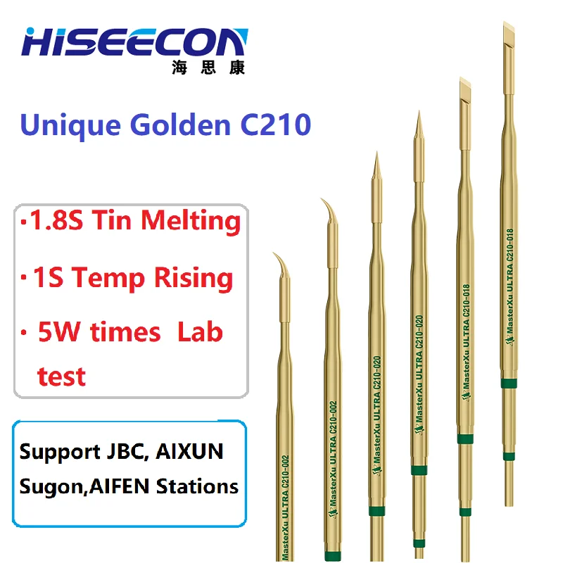 Premium MasterXu Golden C210 Soldering Iron Tip 018 For JBC Sugon HS-02 T80 T26 T210 T245 Original Station Circuit Board Repair