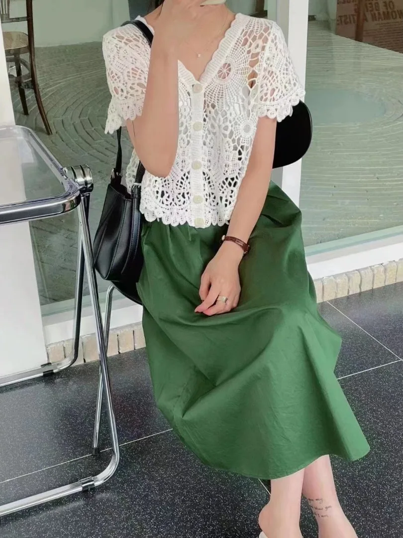 

Шикарный ажурный кружевной топ V-Ne ort Sve, тонкий ретро-крючок с цветочным принтом, длина в стиле ретро, женский летний модный кардиган