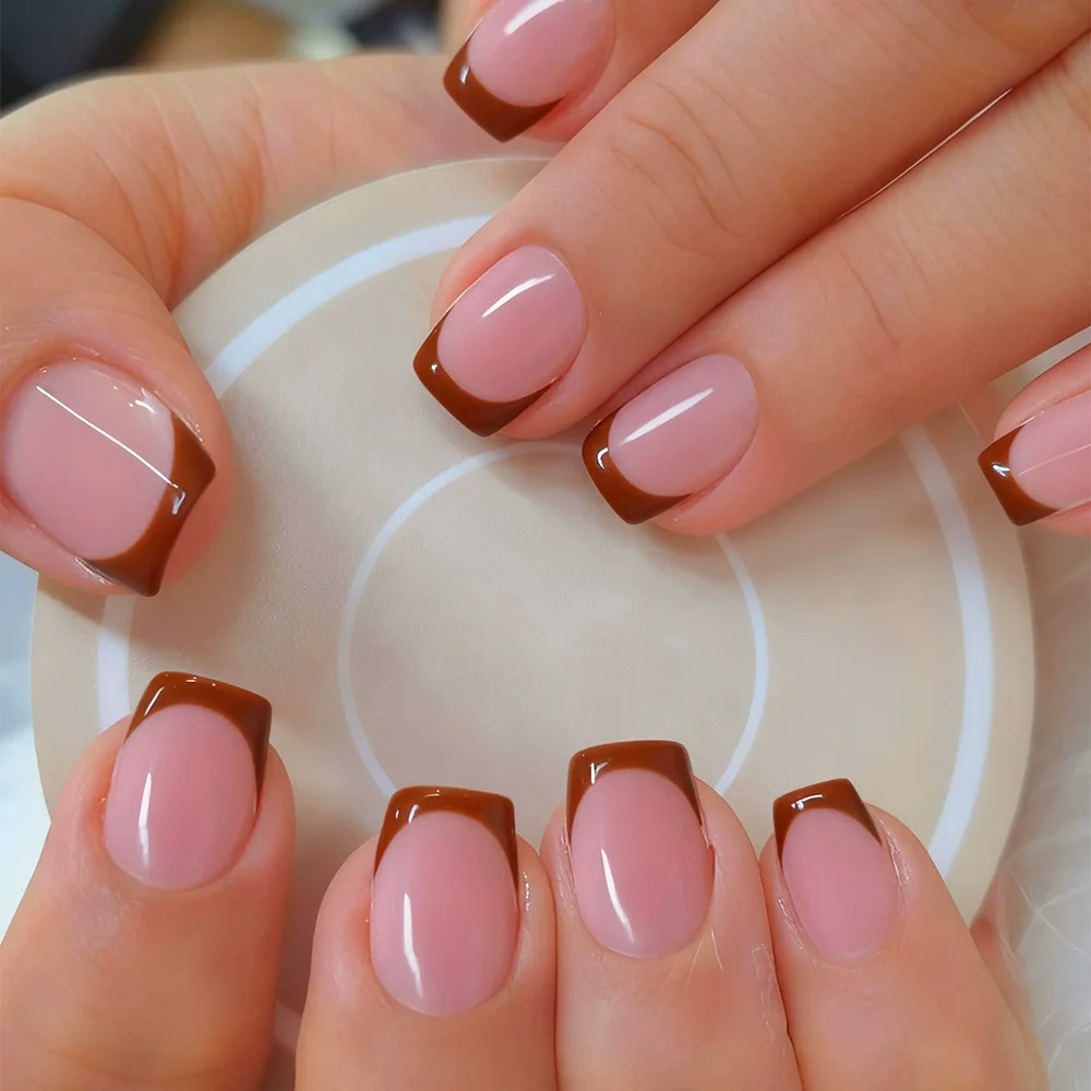 24 قطعة ضغط مربع على الأظافر الأبيض الفرنسي تلميح لامعة الأظافر وهمية متوسطة الطول عصا على الأظافر موضة بسيطة الأظافر كاذبة قابلة لإعادة الاستخدام #3