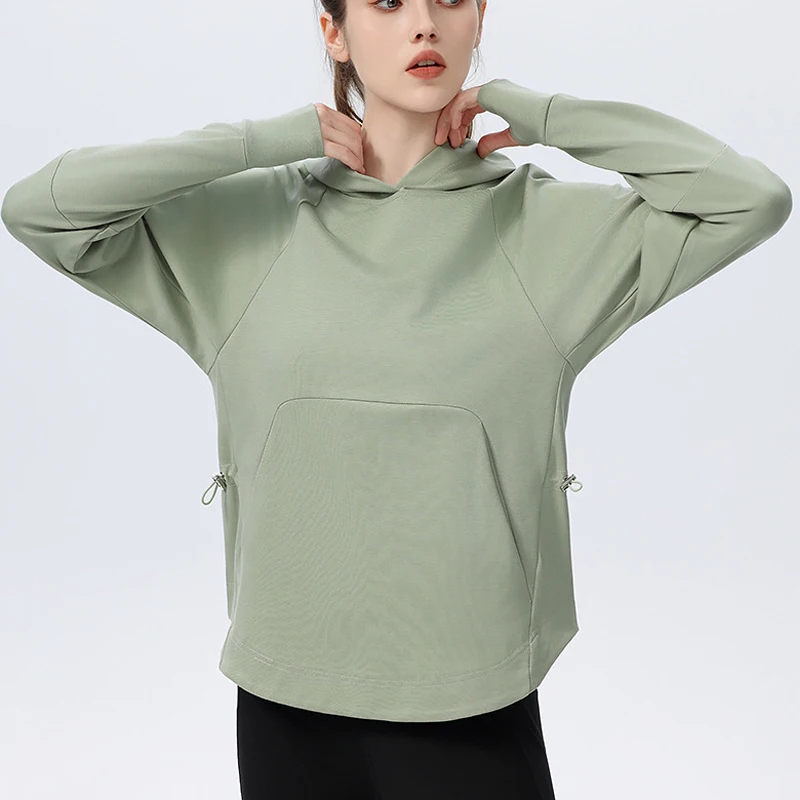 

Женская толстовка с длинным рукавом, однотонная свободная дышащая толстовка с капюшоном, топ для бега на открытом воздухе, женская одежда для тренировок, спортивная одежда