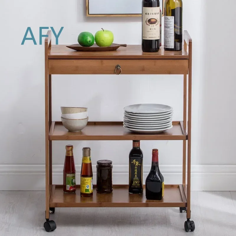 Minimalist Nordic Bamboo Mobile Trolley for Restaurant Wine Cart Bar Cart with Wheels for Hotel Furniture Home Kitchen