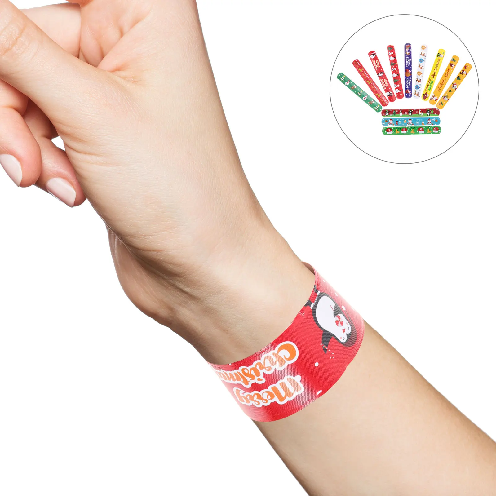 

96pcs Christmas Slap Bracelets Festive Wristbands Party Favors Snap Bracelet Bulk Pvc Material Funny Decoration Gift For