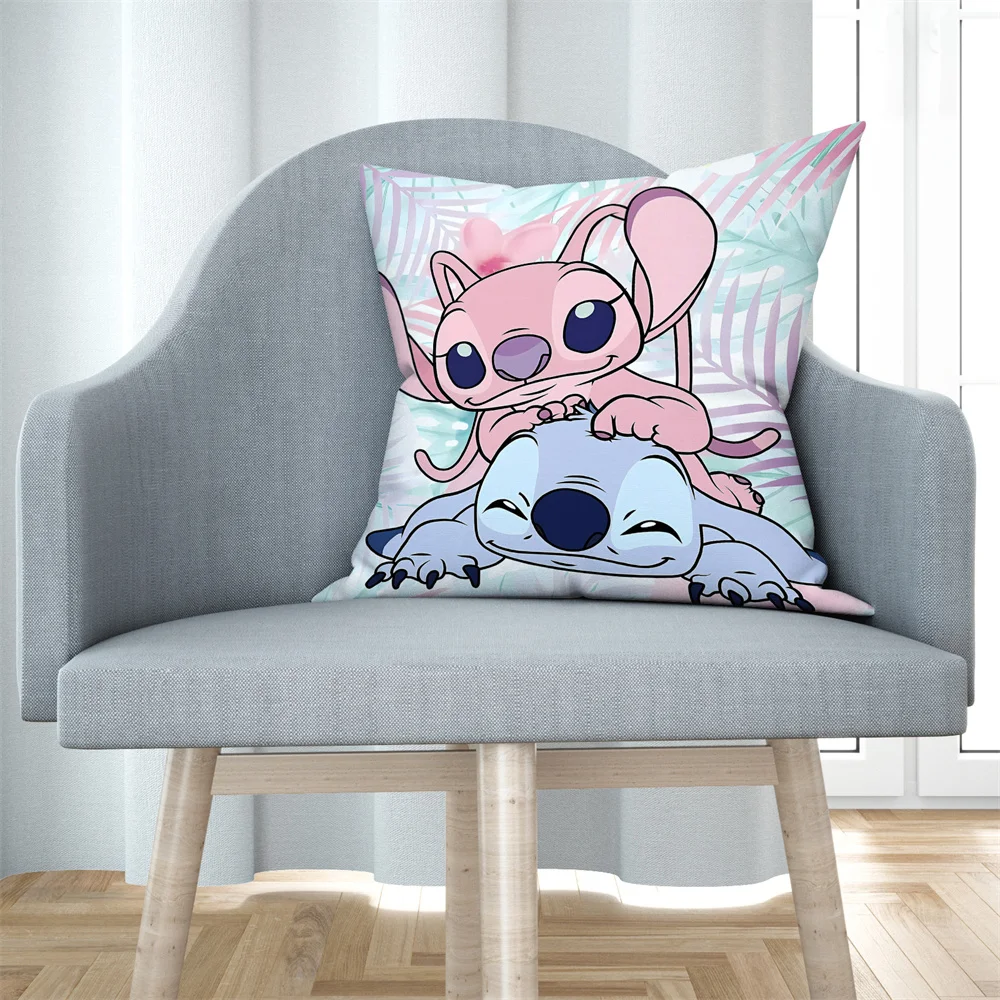 Stitch Children Pillowcase Decorative Cartoon Anime Pillow Home Pillowcase Hotel Sofa Cushion Cover Peach Skin Velvet 45x45cm