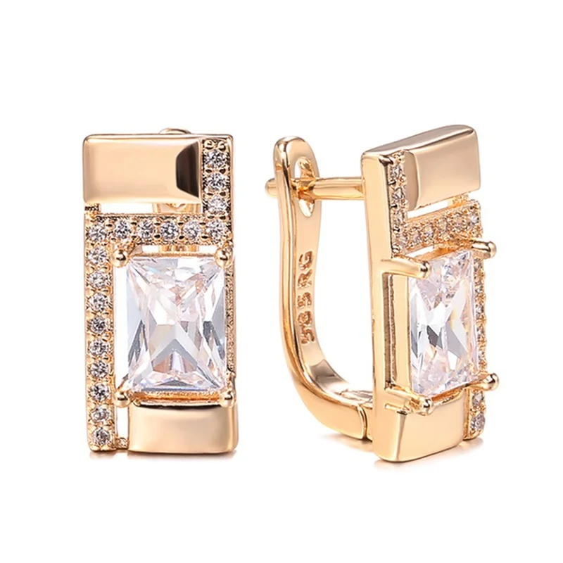 Charm Fashion White Crystal Zircon Ear Buckle Earrings for Women Creative Rectangular Bridal Wedding Earring Anniversary Gift