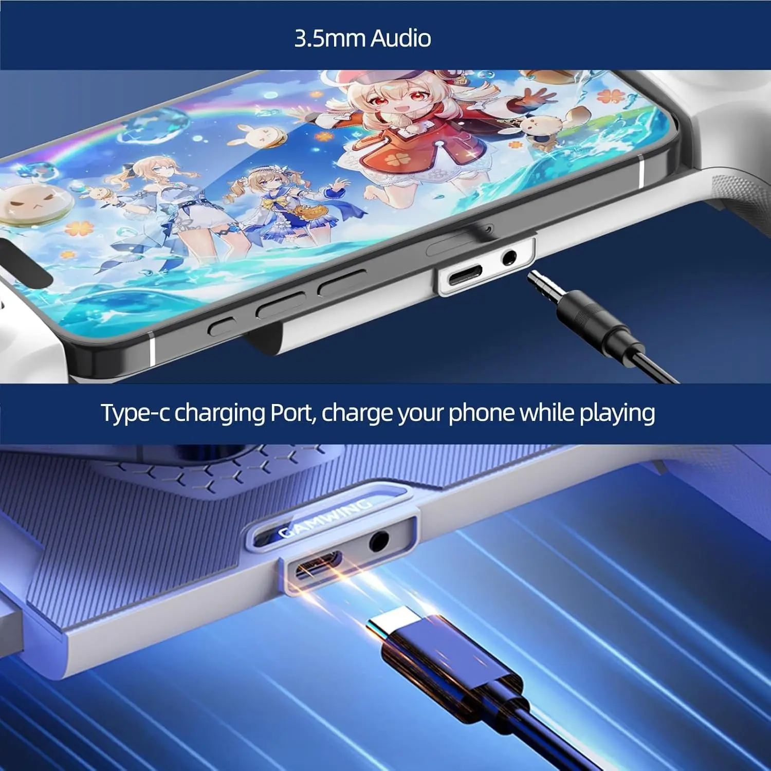 Type-C mobiele gamingcontroller voor Android/iPhone 15-serie cloudgamecontroller met Hall-effect joysticks/trigger AB01