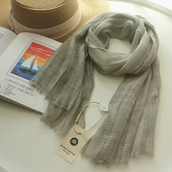 130*40cm Small Scarf Women Cotton Linen Solid Scarf Neckwear Unisex Children Spring Autumn Winter Female Foulard Wrap Muffler