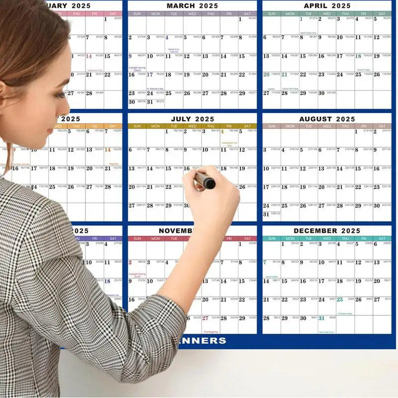 2025 Calendar Planner Dry Erase Sheet Wall Calendar Erasable Foldable Schedules Yearly Planner Double-sided Board With 2 markers