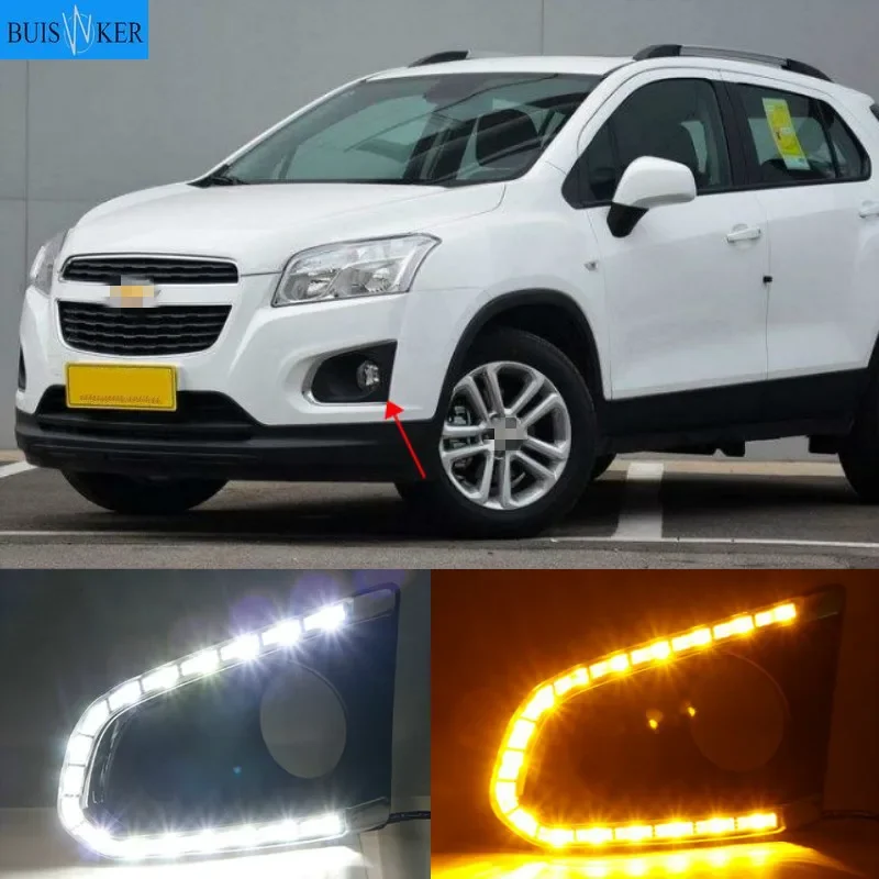 

1 комплект для Chevrolet TRAX Chevy 2014 2015 2016 светодиодные DRL дневные ходовые огни дневного света с желтым указателем поворота и отверстием для противотуманных фар