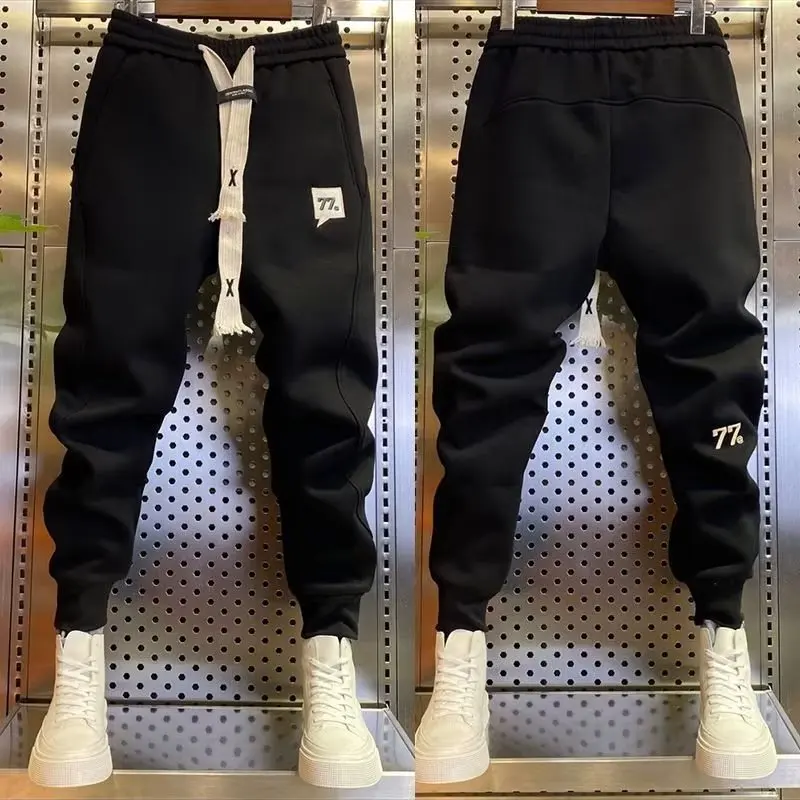 y2k korean man pants Winter Thick Plush Sport Pants men 2023 Drawstring Elastic Waist Harem Pants Casual Sweatpants streetwear