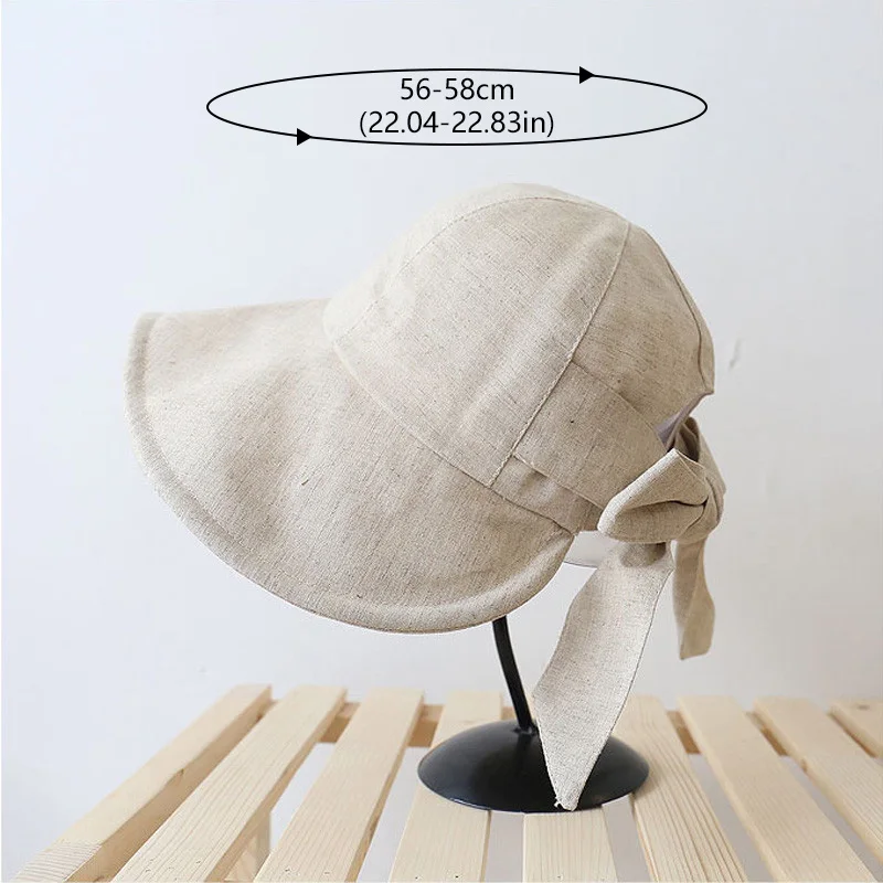 Women Cotton Linen Bucket Hat Summer Sunscreen Cap Female Beach Outdoor Bowknot Foldable Breathable Sun Hats Chapeau Homme