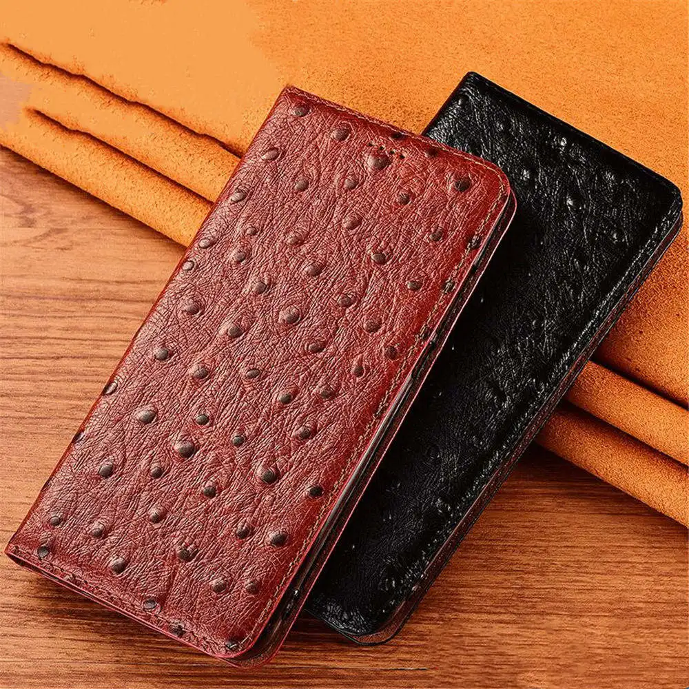 

Genuine Cowhide Leather Ostrich Case For Samsung Galaxy S20 S21 S22 S23 S24 Ultra Card Holder Business Cover