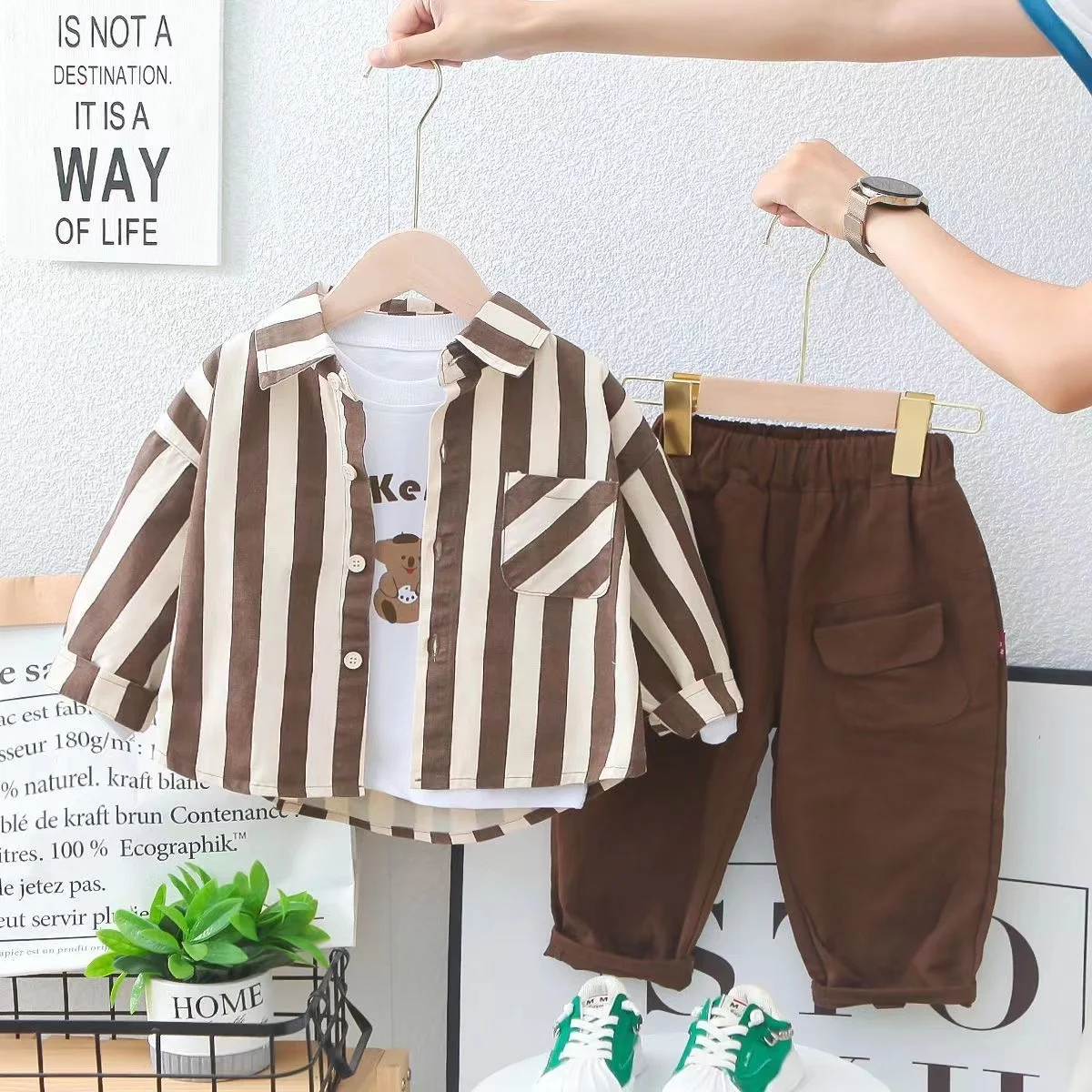 New Spring Autumn Baby Clothes Suit Children Boys Striped Shirt T-Shirt Pants 3 Pcs/Sets Toddler Casual Costume Kids Tracksuits