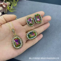 Colorful crystal starry sky exquisite three-piece set French vintage hot-selling niche jewelry