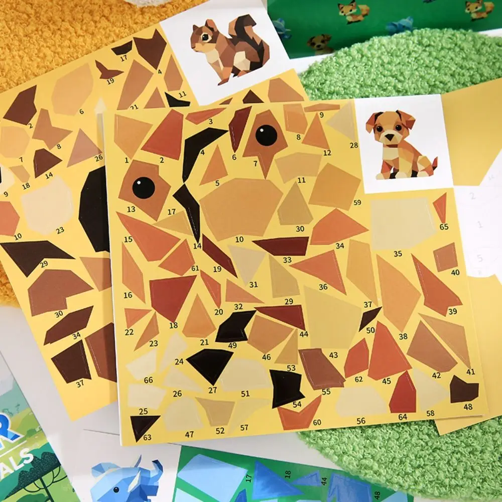 كتاب ملصقات مصنوع يدويًا ثلاثي الأبعاد طلاء مجمع هندسي بواسطة ملصق طفل ألعاب تعليمية حيوانات كرتونية للأطفال ملصقات يدوية