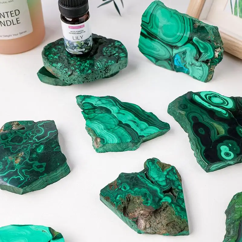 Raw Malachite Slices Natural Crystal Stone Raw Malachite Slices Rock Collecting Home Decorative Meditation Malachite Slices For