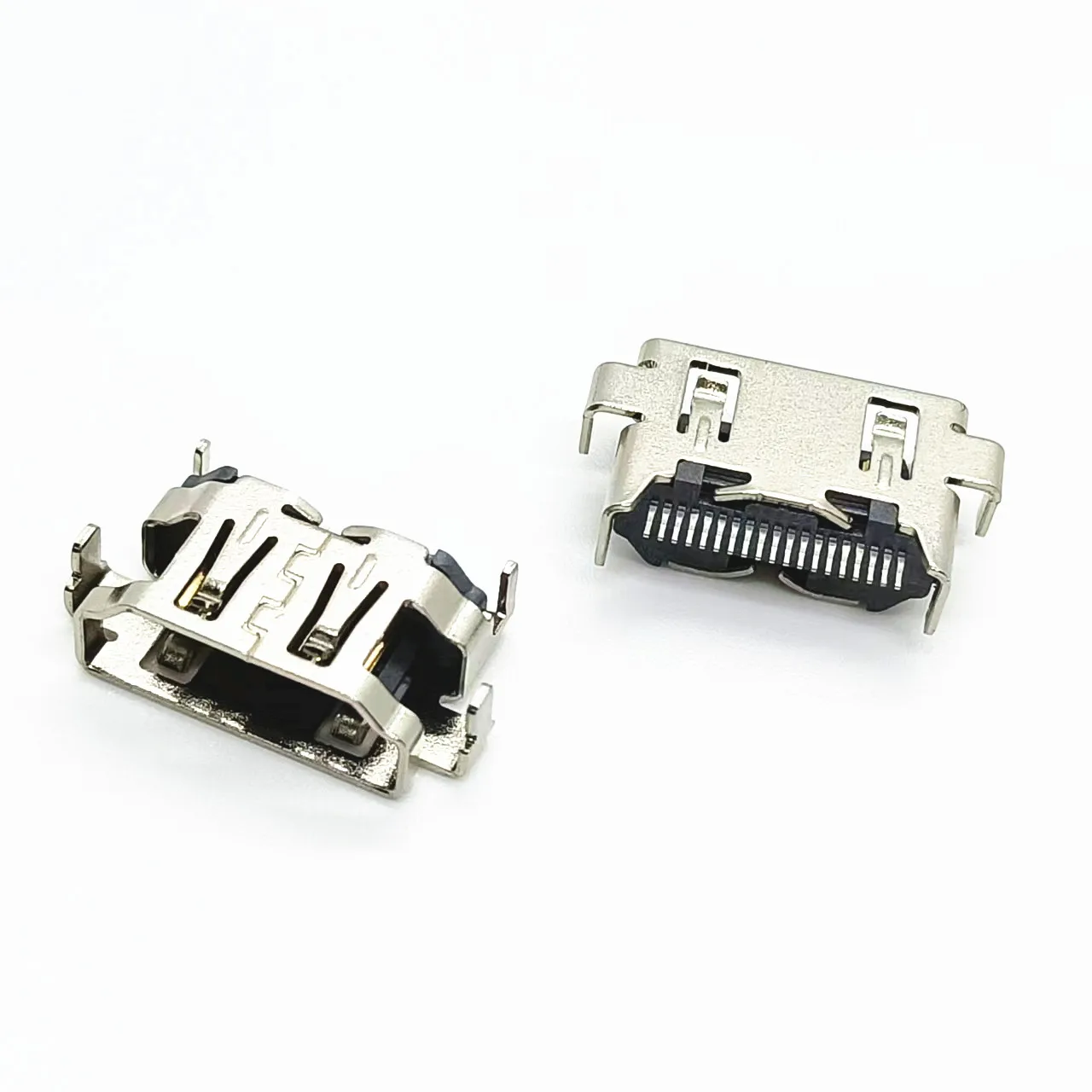 SMT HDMI A 타입 암 커넥터 19핀 SMT, 1.2mm/1.6mm PCB 두께용 로우 프로파일 디자인, 2.2mm 높이 중앙 장착 패드