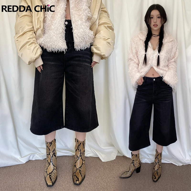 

Черные потертые джинсовые короткие брюки REDDACHiC, женские мешковатые джинсы, винтажные потертые широкие брюки с заниженной талией, укороченные джинсы Y2k брюки в стиле хип-хоп