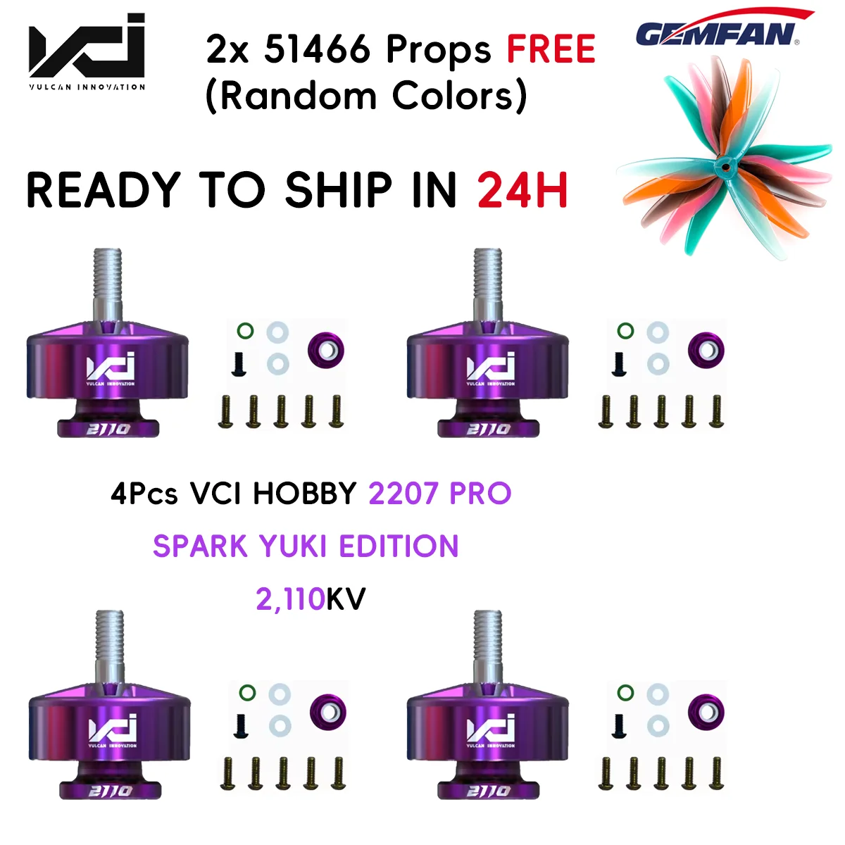 

4 шт. VCI 2207 PRO SPARK YUKI EDITION 2110KV Purple 6S Бесщеточный радиоуправляемый мультикоптер Freestyle FPV Racing Motor для дронов DIY Запчасти
