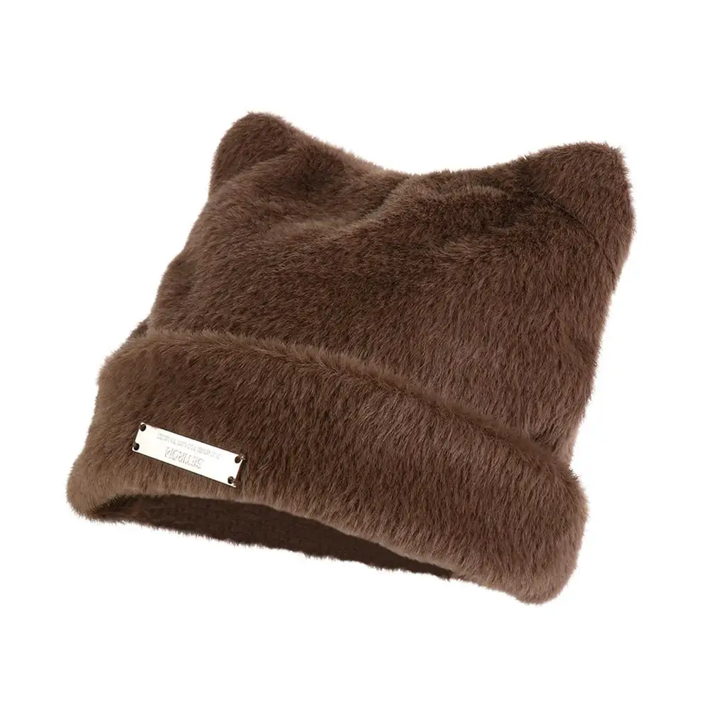 

Cute Letter Cat Ears Hat Fluffy Beanie Knitted Cap Woolen Hat Bear Ears Winter Hat Winter/Autumn