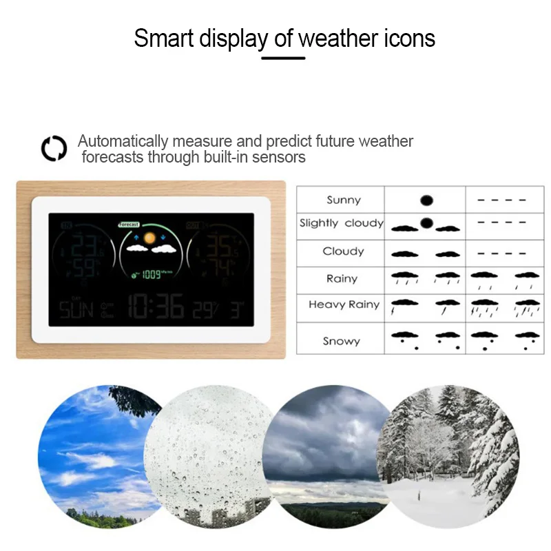 Inteligentna stacja pogodowa z dwoma alarmami Zegar Miernik temperatury i wilgotności Wielofunkcyjny zegar pogodowy VA z dużym kolorowym ekranem