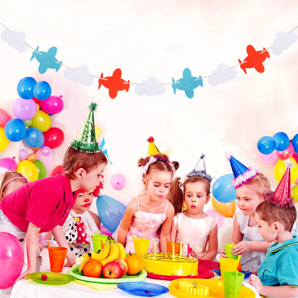 

3M Birthday Party Decoration Non Woven Creative Banner Room Flag Cloud Plane Supplies Holiday Celebration