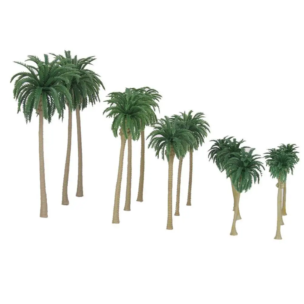 15pcs Green Coconut Palm Tree Model Plastic Miniature Decorations for House Desk Landscape Scenery Artificial Tree