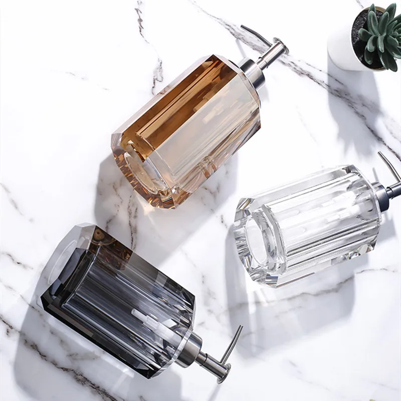 1pc Light Luxury Liquid Soap Dispenser Crystal Transparent Shower Gel Shampoo Dispensing Bottle Container Bathroom Accessories