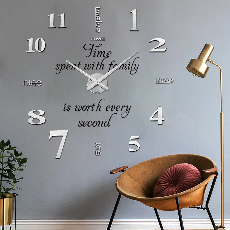DIY Modern 3D Wall Clock Minimalist Silent Quartz Movement Wall Watch for Living Room Home Decor