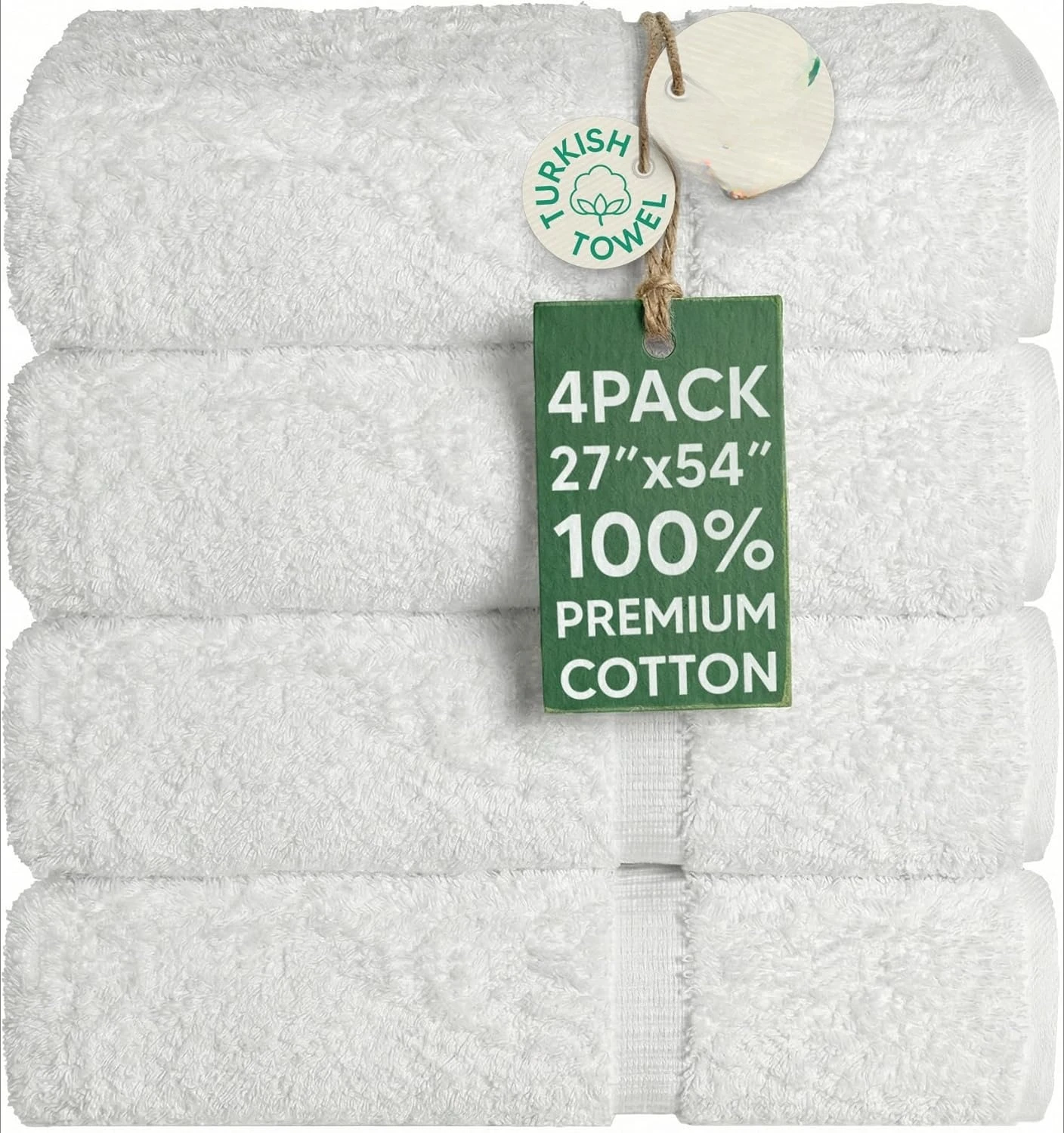4 Piece Bath Towel Set, 100% Cotton Luxury  Towels for Bathroom, Soft Absorbent Bath Towels, 27 x 5