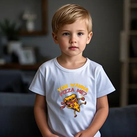 피자를 좋아하는 음식 애호가 티셔츠, 5~14세 남아에게 적합하며 일상복으로 피자를 먹을 때 착용해야 합니다.