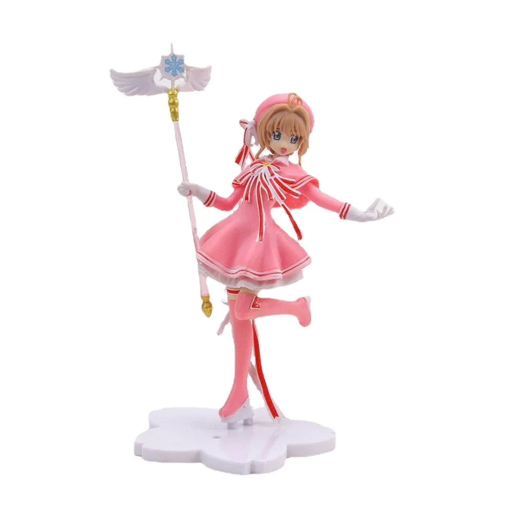 Anime Lovely Pink Card Captor SAKURA 15CM Action Figures Models PVC Figure Model Car Cake Decorations Magic Wand Girls Toys Gift