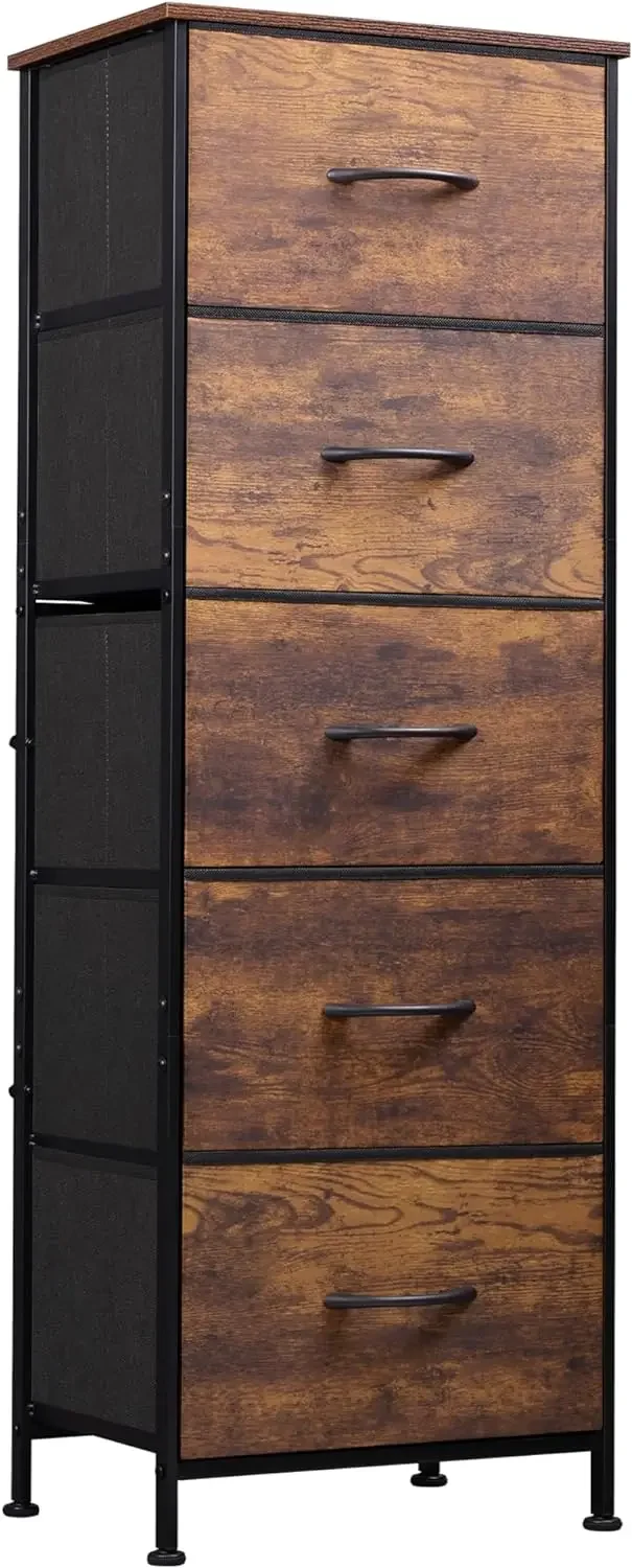 

Fabric Dresser 5-Drawer Tall Dresser for Bedroom Storage Dresser Organizer with Fabric Bins Sturdy Steel Frame Hallway