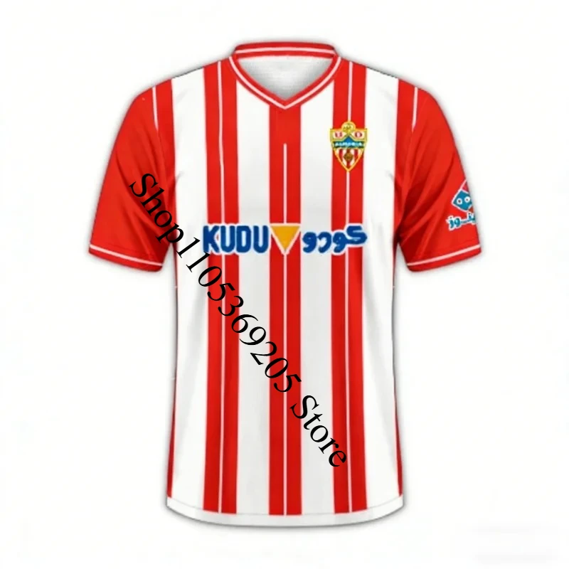 Camiseta de Fútbol UD Almeria con Estampado 3D, Camiseta Deportiva Transpirable de Secado Rápido con Rayas Rojas y Blancas para Hombre, Ropa de Entrenamiento